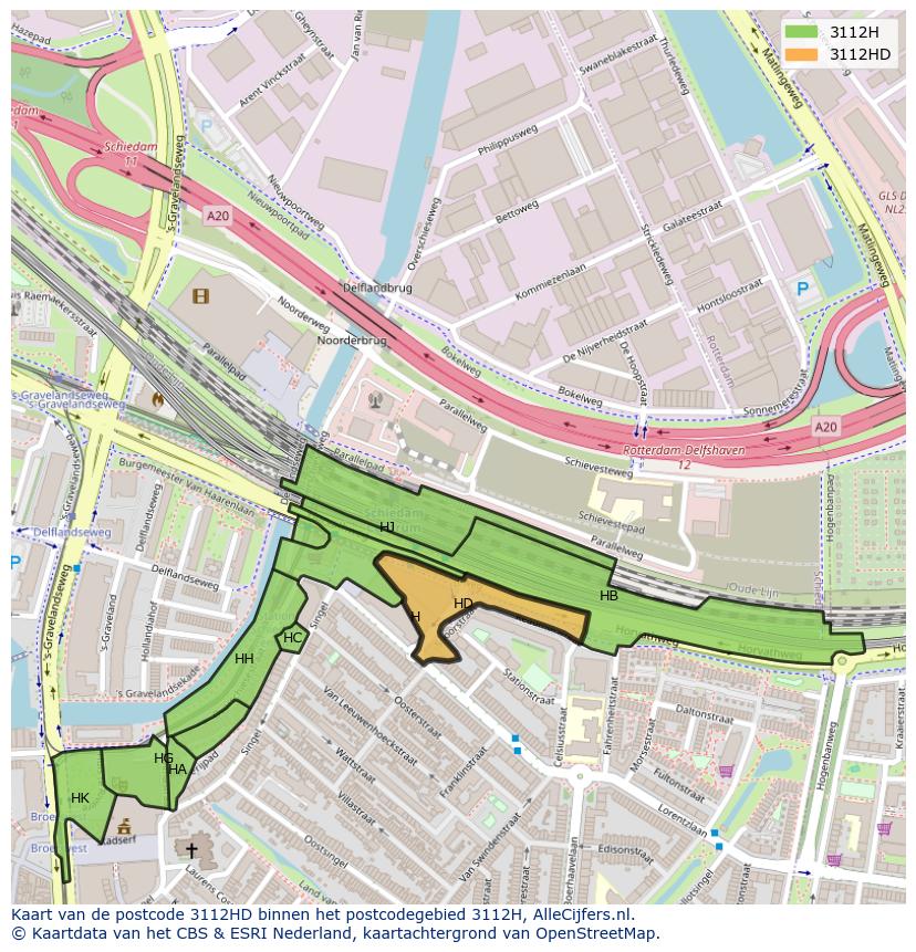 Afbeelding van het postcodegebied 3112 HD op de kaart.
