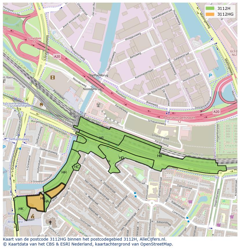Afbeelding van het postcodegebied 3112 HG op de kaart.