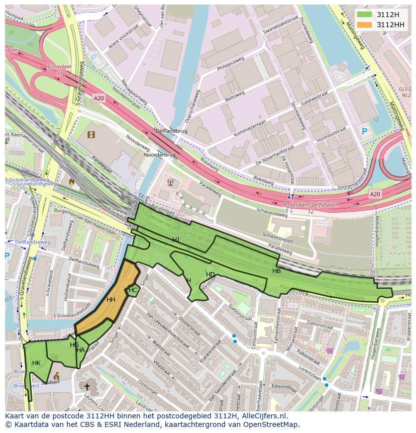 Afbeelding van het postcodegebied 3112 HH op de kaart.