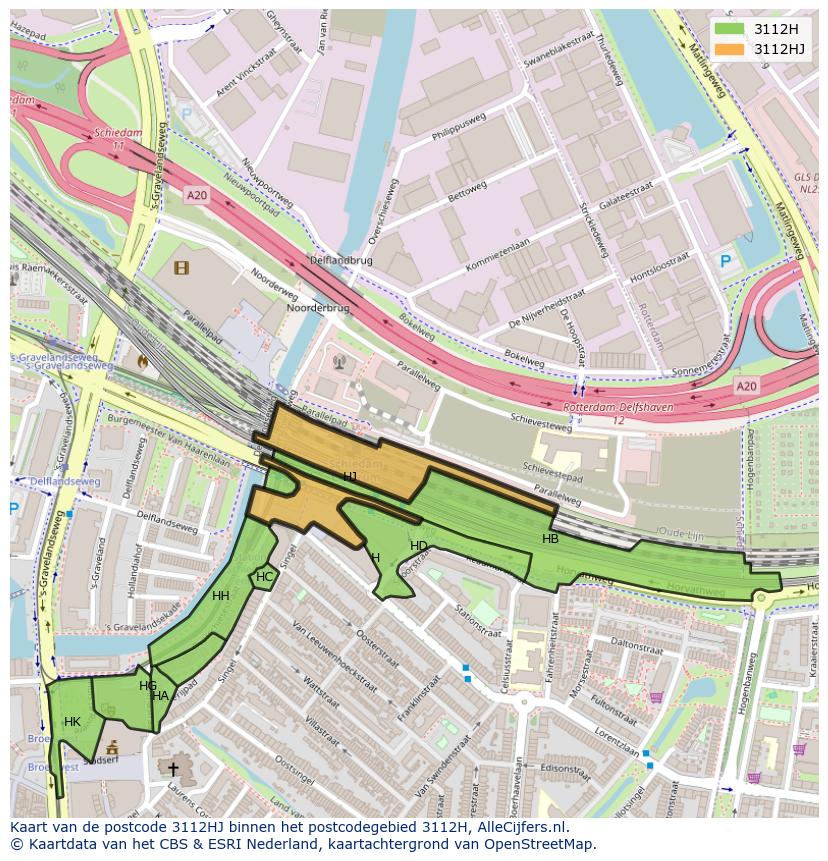 Afbeelding van het postcodegebied 3112 HJ op de kaart.