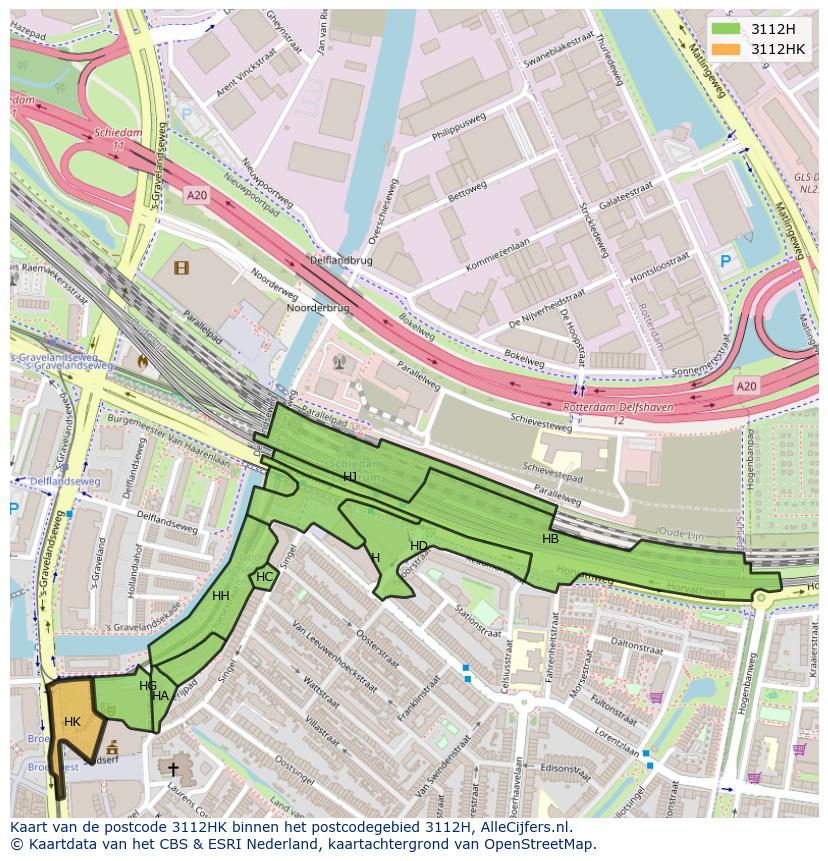 Afbeelding van het postcodegebied 3112 HK op de kaart.