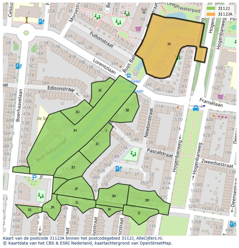 Afbeelding van het postcodegebied 3112 JA op de kaart.