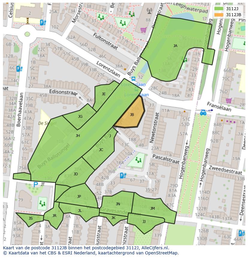 Afbeelding van het postcodegebied 3112 JB op de kaart.