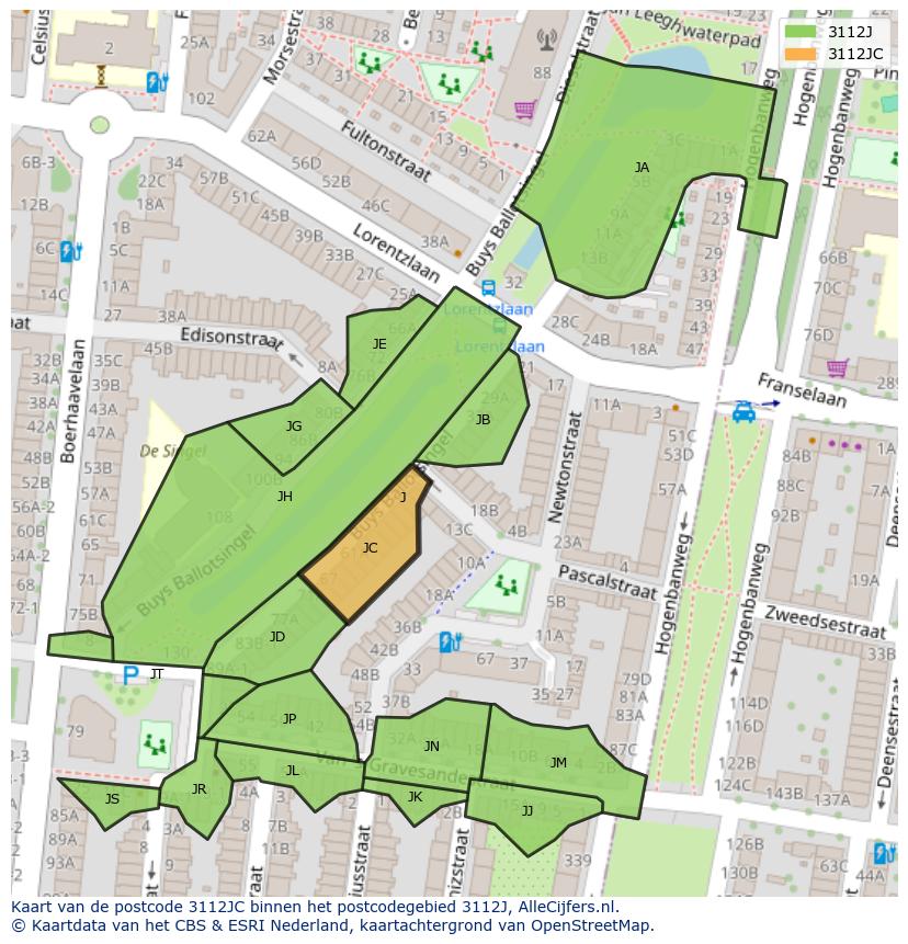 Afbeelding van het postcodegebied 3112 JC op de kaart.