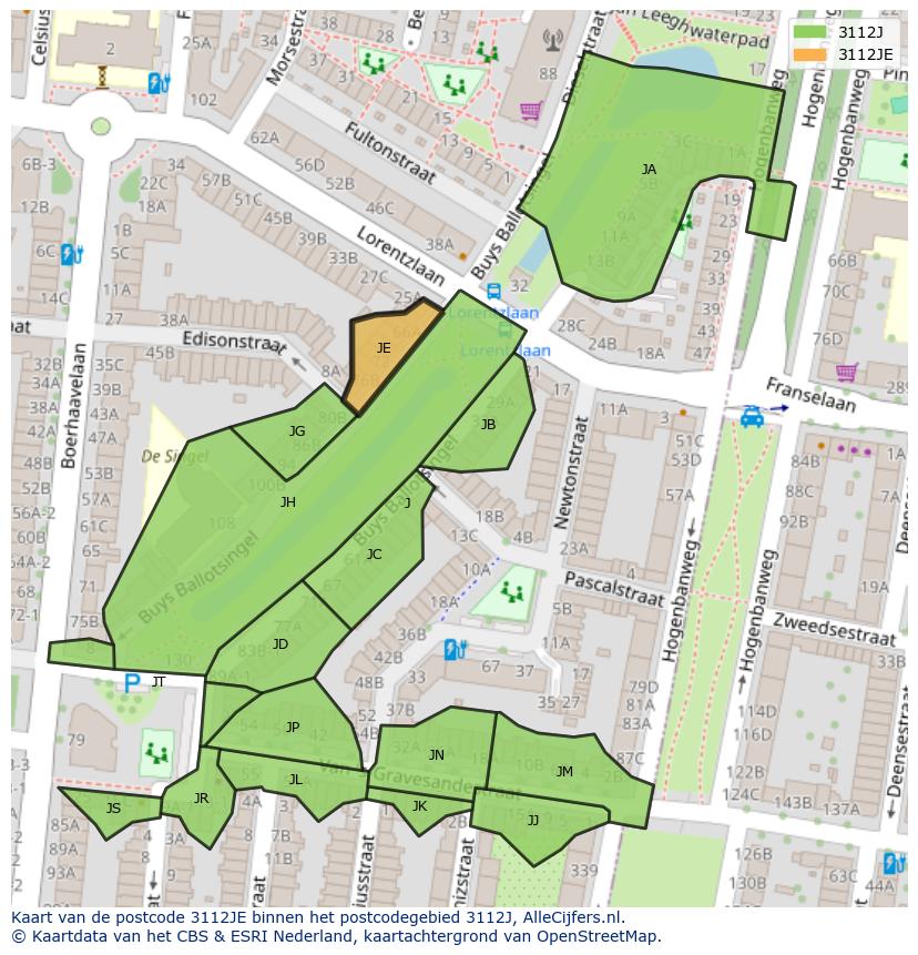Afbeelding van het postcodegebied 3112 JE op de kaart.