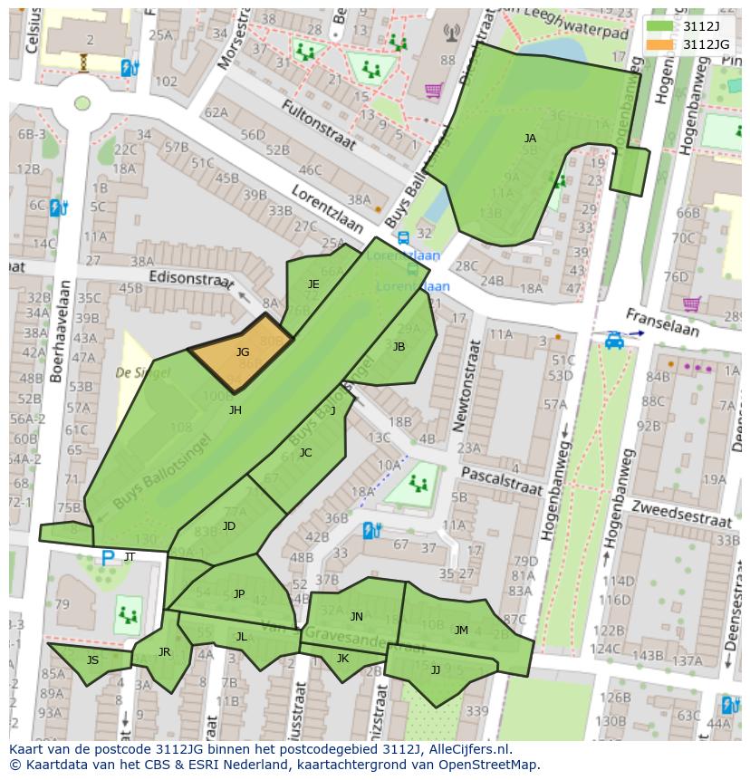 Afbeelding van het postcodegebied 3112 JG op de kaart.