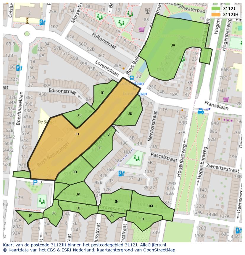Afbeelding van het postcodegebied 3112 JH op de kaart.