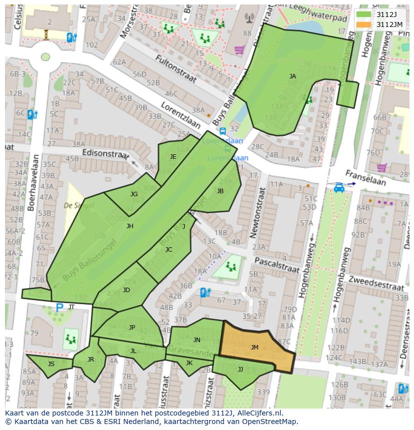 Afbeelding van het postcodegebied 3112 JM op de kaart.