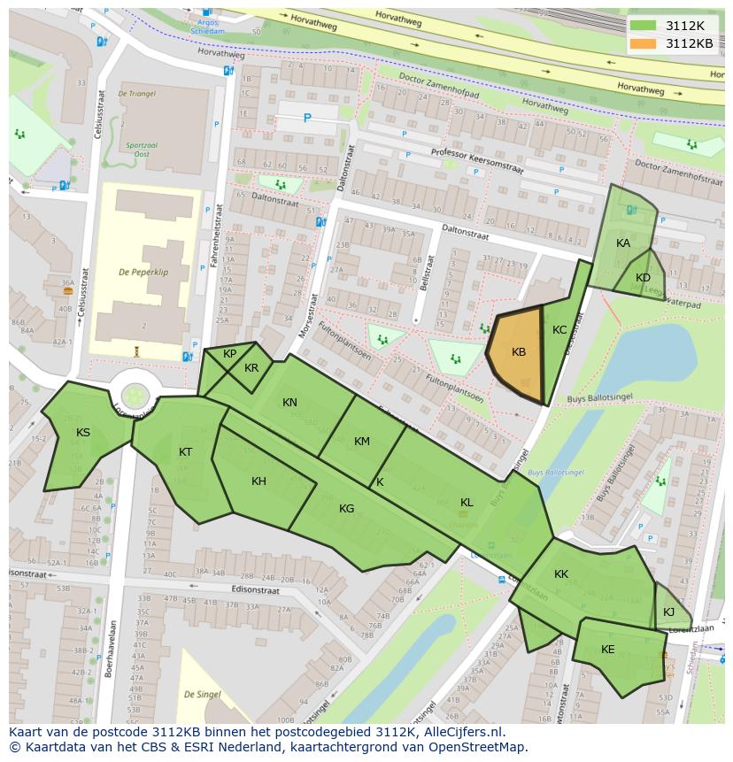 Afbeelding van het postcodegebied 3112 KB op de kaart.