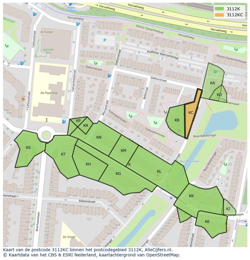 Afbeelding van het postcodegebied 3112 KC op de kaart.