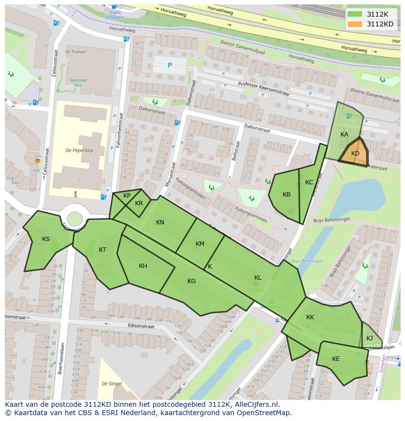 Afbeelding van het postcodegebied 3112 KD op de kaart.
