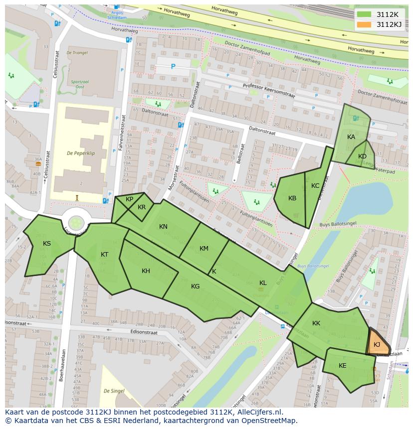 Afbeelding van het postcodegebied 3112 KJ op de kaart.