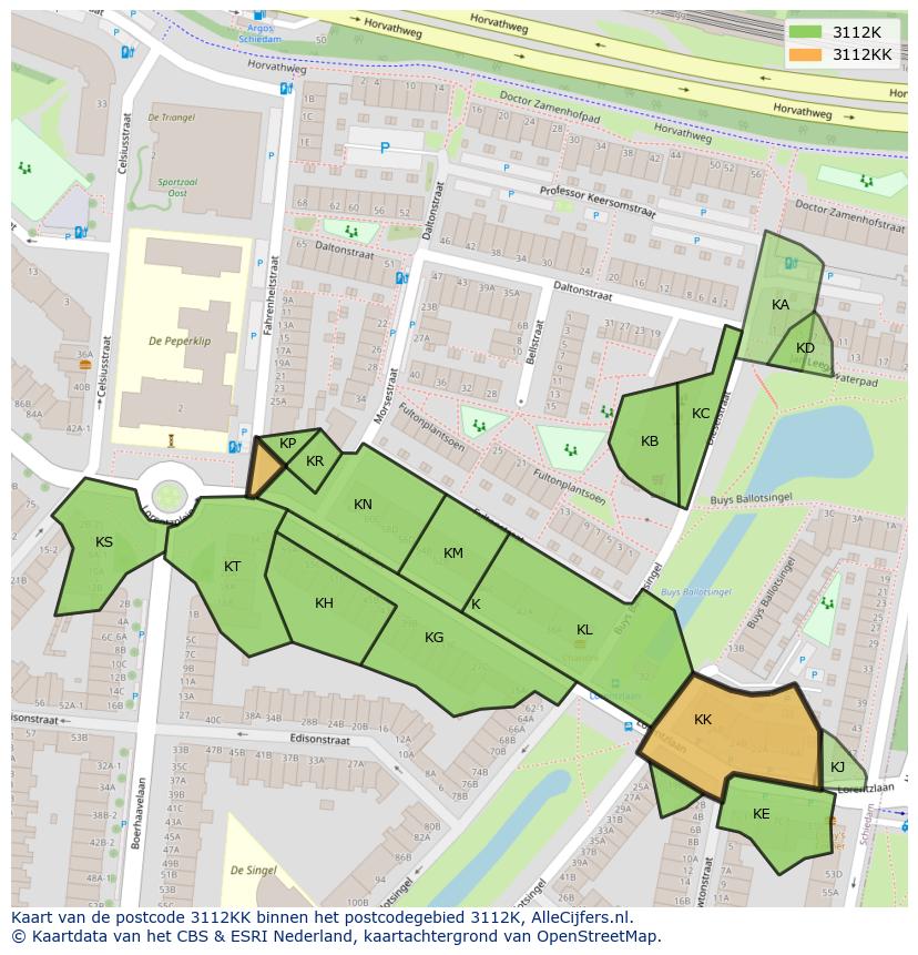 Afbeelding van het postcodegebied 3112 KK op de kaart.