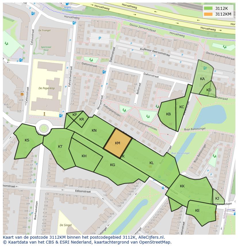 Afbeelding van het postcodegebied 3112 KM op de kaart.