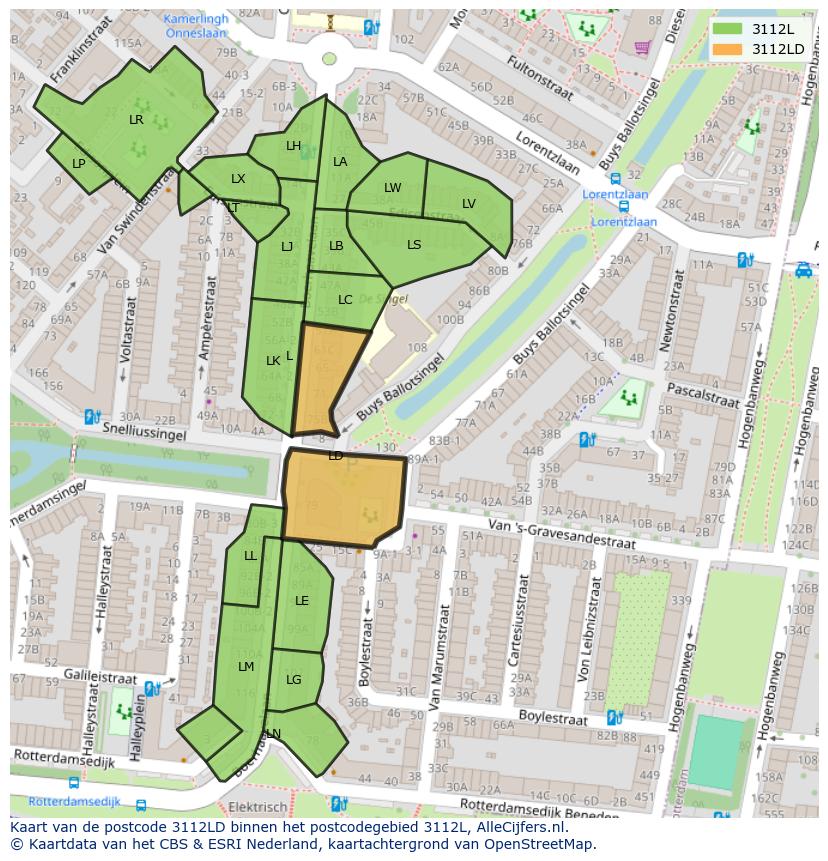 Afbeelding van het postcodegebied 3112 LD op de kaart.