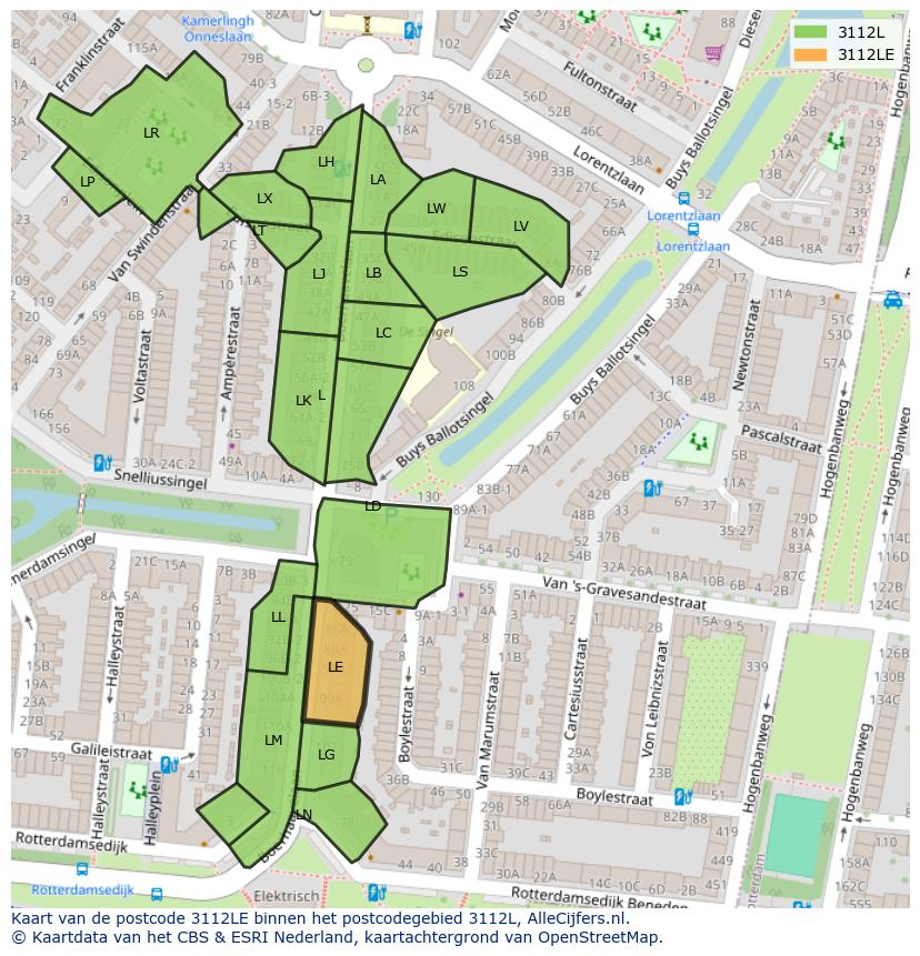 Afbeelding van het postcodegebied 3112 LE op de kaart.