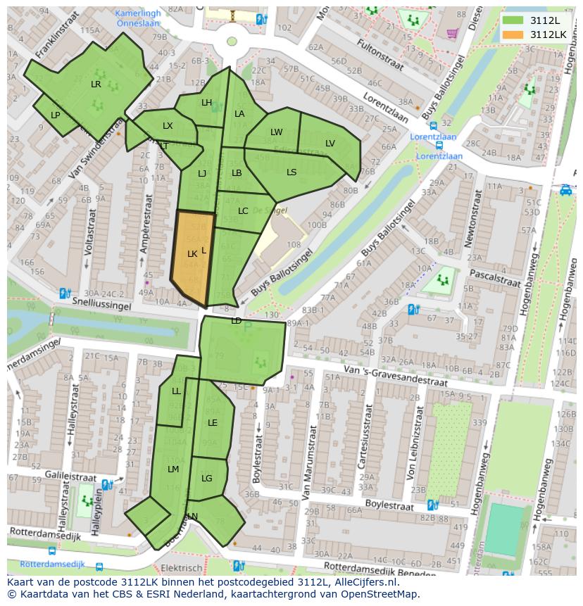 Afbeelding van het postcodegebied 3112 LK op de kaart.