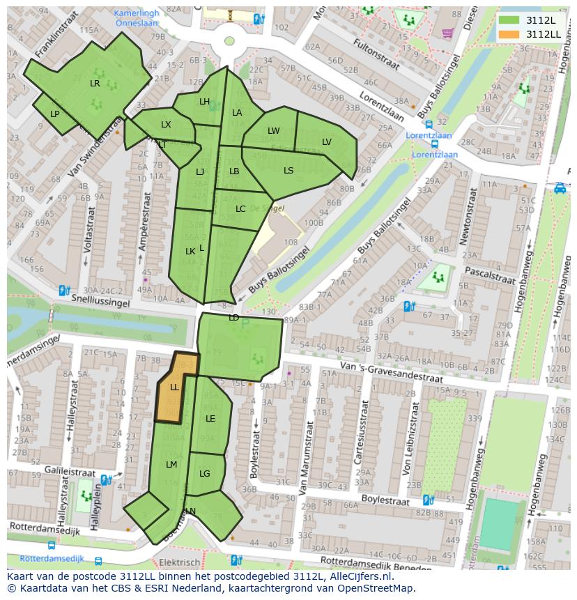 Afbeelding van het postcodegebied 3112 LL op de kaart.