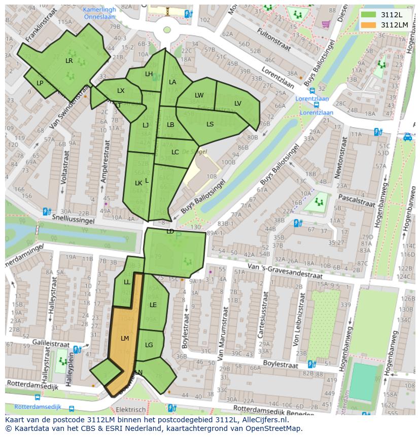 Afbeelding van het postcodegebied 3112 LM op de kaart.