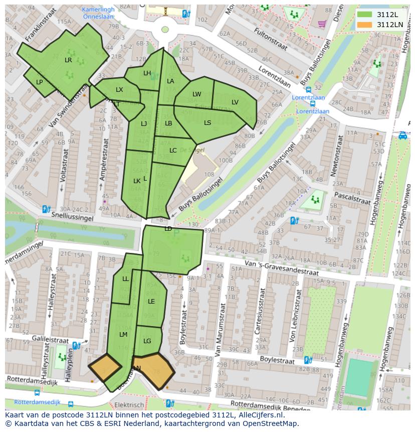 Afbeelding van het postcodegebied 3112 LN op de kaart.
