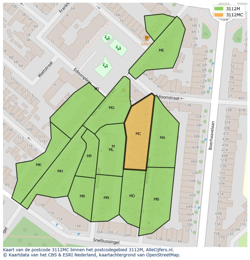Afbeelding van het postcodegebied 3112 MC op de kaart.