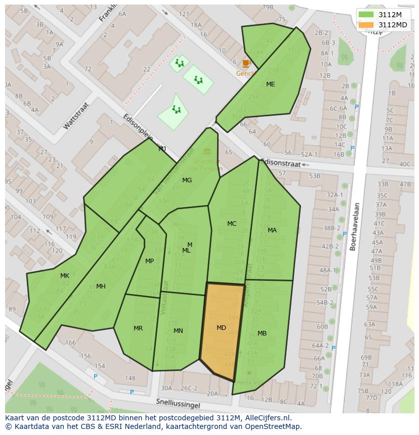 Afbeelding van het postcodegebied 3112 MD op de kaart.