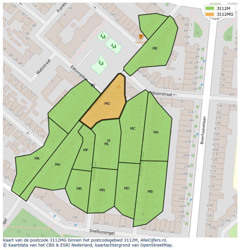 Afbeelding van het postcodegebied 3112 MG op de kaart.