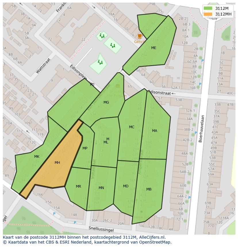 Afbeelding van het postcodegebied 3112 MH op de kaart.