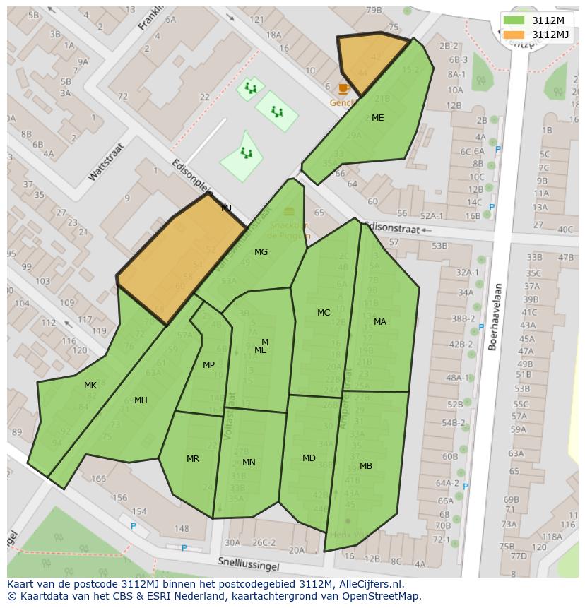 Afbeelding van het postcodegebied 3112 MJ op de kaart.