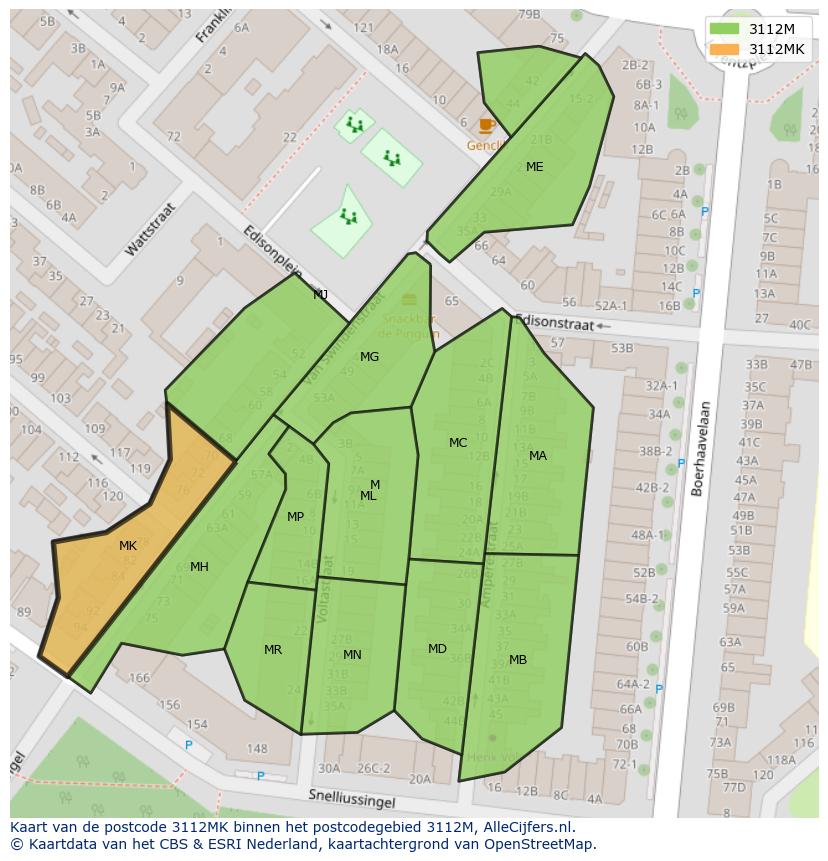 Afbeelding van het postcodegebied 3112 MK op de kaart.