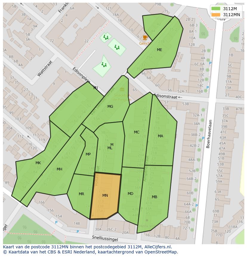Afbeelding van het postcodegebied 3112 MN op de kaart.