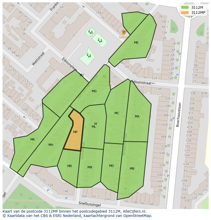 Afbeelding van het postcodegebied 3112 MP op de kaart.