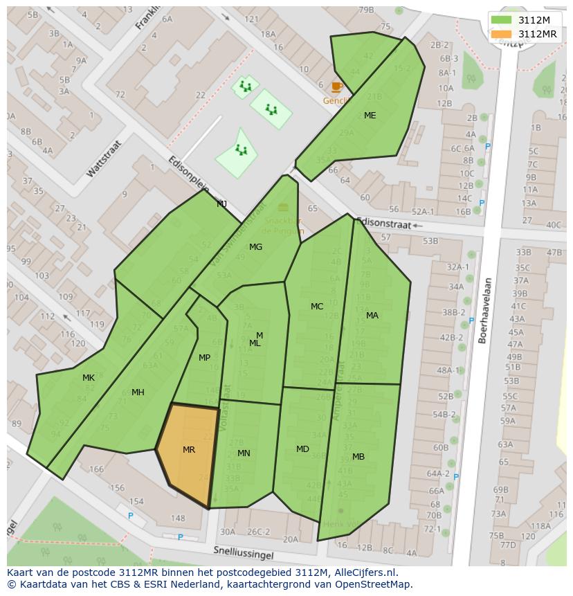 Afbeelding van het postcodegebied 3112 MR op de kaart.