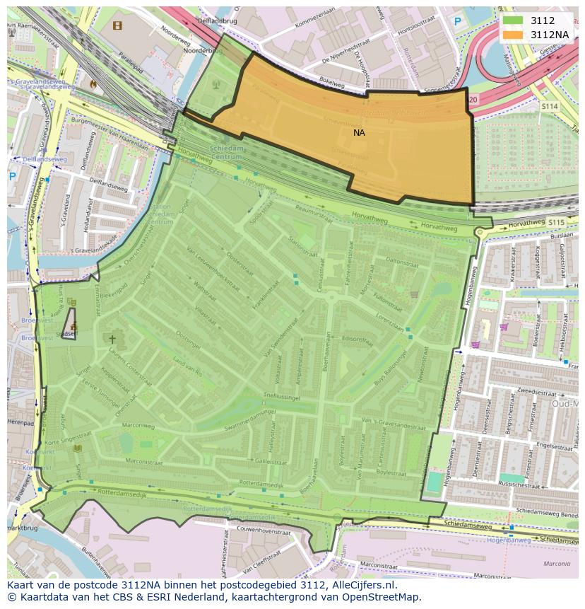 Afbeelding van het postcodegebied 3112 NA op de kaart.