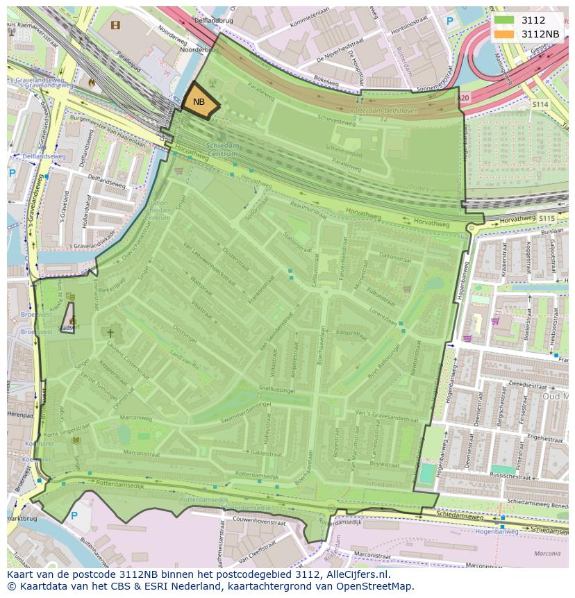 Afbeelding van het postcodegebied 3112 NB op de kaart.