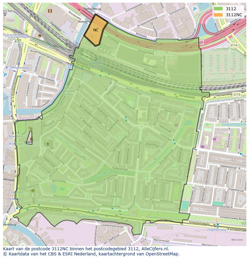 Afbeelding van het postcodegebied 3112 NC op de kaart.