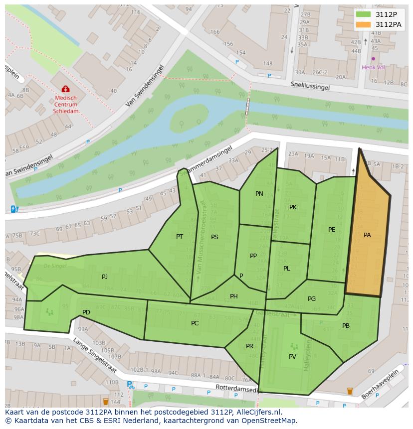 Afbeelding van het postcodegebied 3112 PA op de kaart.
