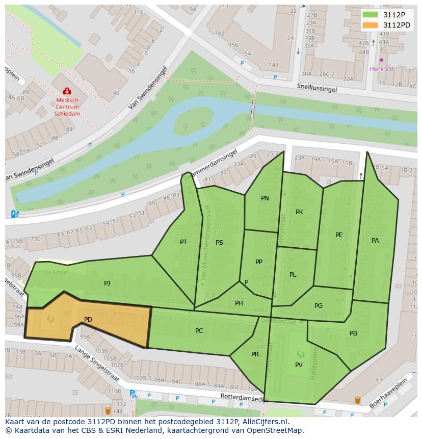 Afbeelding van het postcodegebied 3112 PD op de kaart.