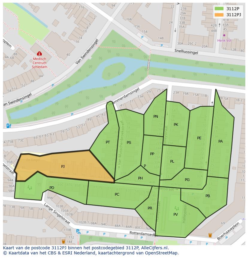 Afbeelding van het postcodegebied 3112 PJ op de kaart.