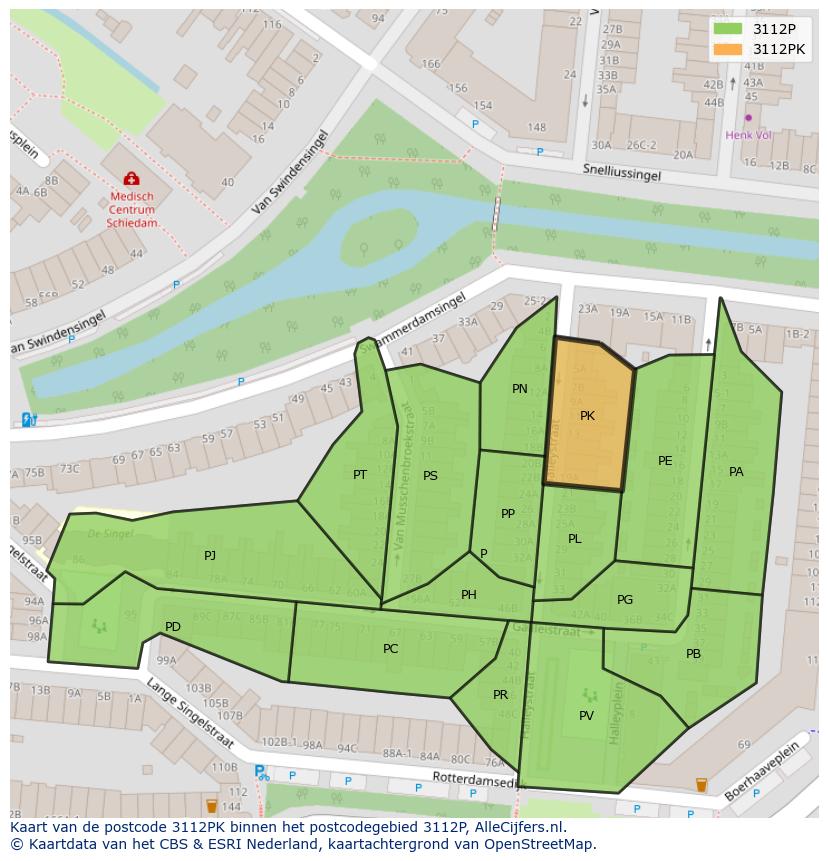 Afbeelding van het postcodegebied 3112 PK op de kaart.