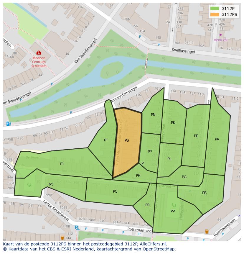 Afbeelding van het postcodegebied 3112 PS op de kaart.