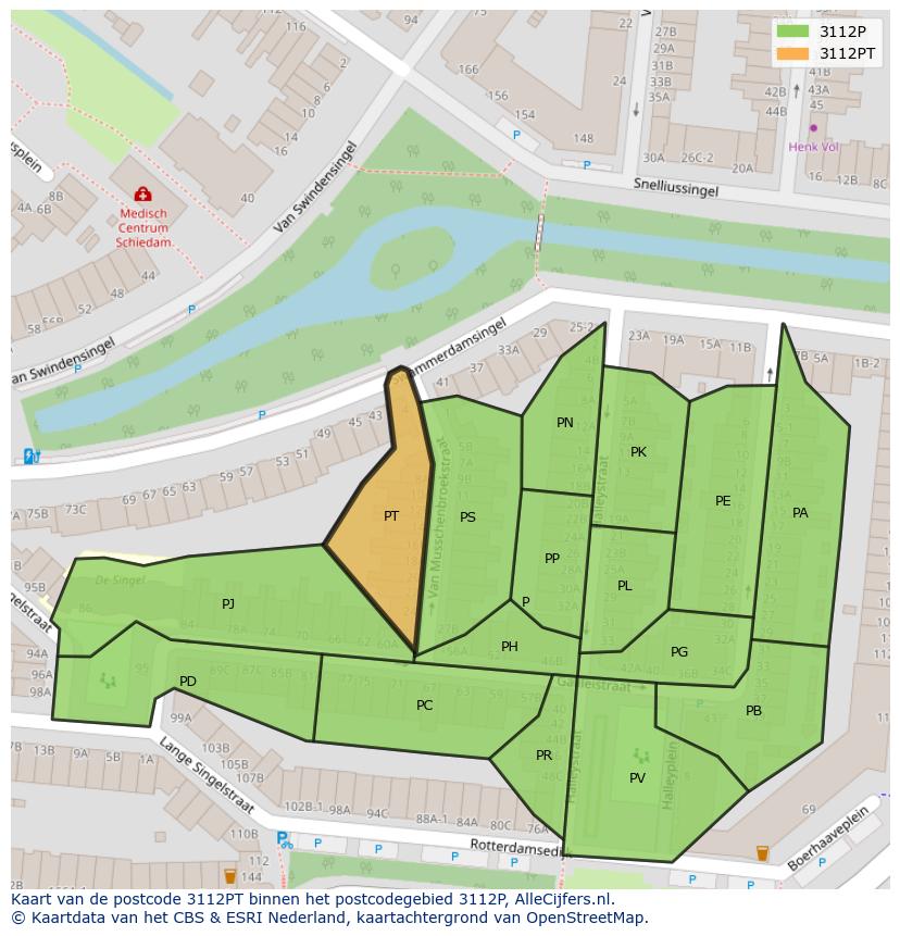 Afbeelding van het postcodegebied 3112 PT op de kaart.