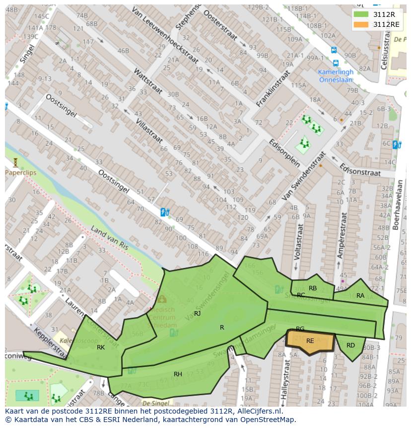 Afbeelding van het postcodegebied 3112 RE op de kaart.