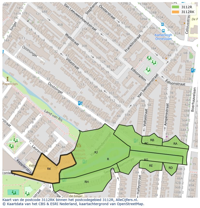 Afbeelding van het postcodegebied 3112 RK op de kaart.