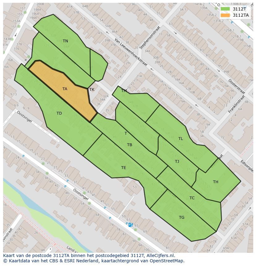 Afbeelding van het postcodegebied 3112 TA op de kaart.