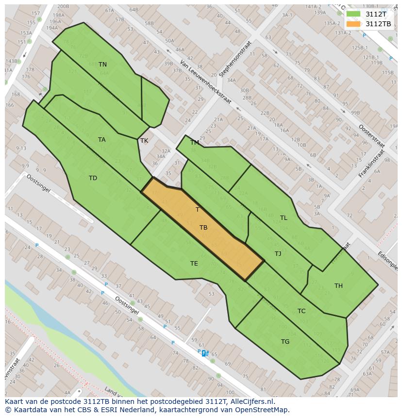 Afbeelding van het postcodegebied 3112 TB op de kaart.