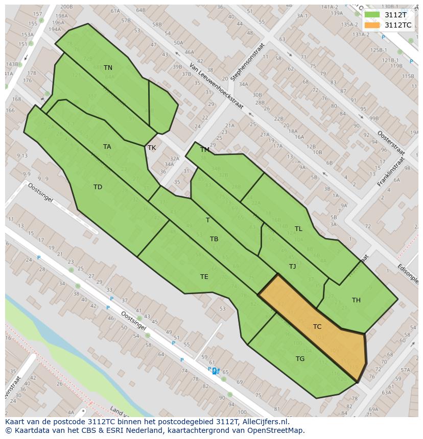 Afbeelding van het postcodegebied 3112 TC op de kaart.