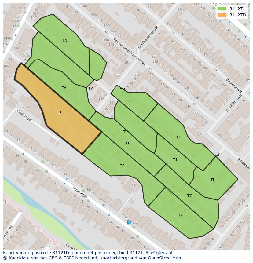 Afbeelding van het postcodegebied 3112 TD op de kaart.