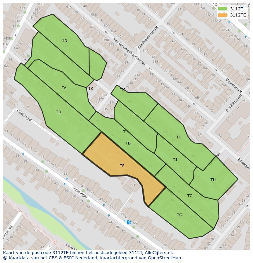 Afbeelding van het postcodegebied 3112 TE op de kaart.