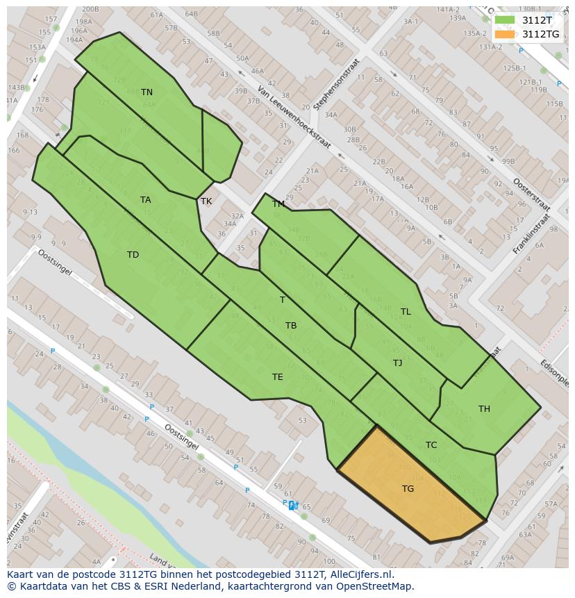 Afbeelding van het postcodegebied 3112 TG op de kaart.